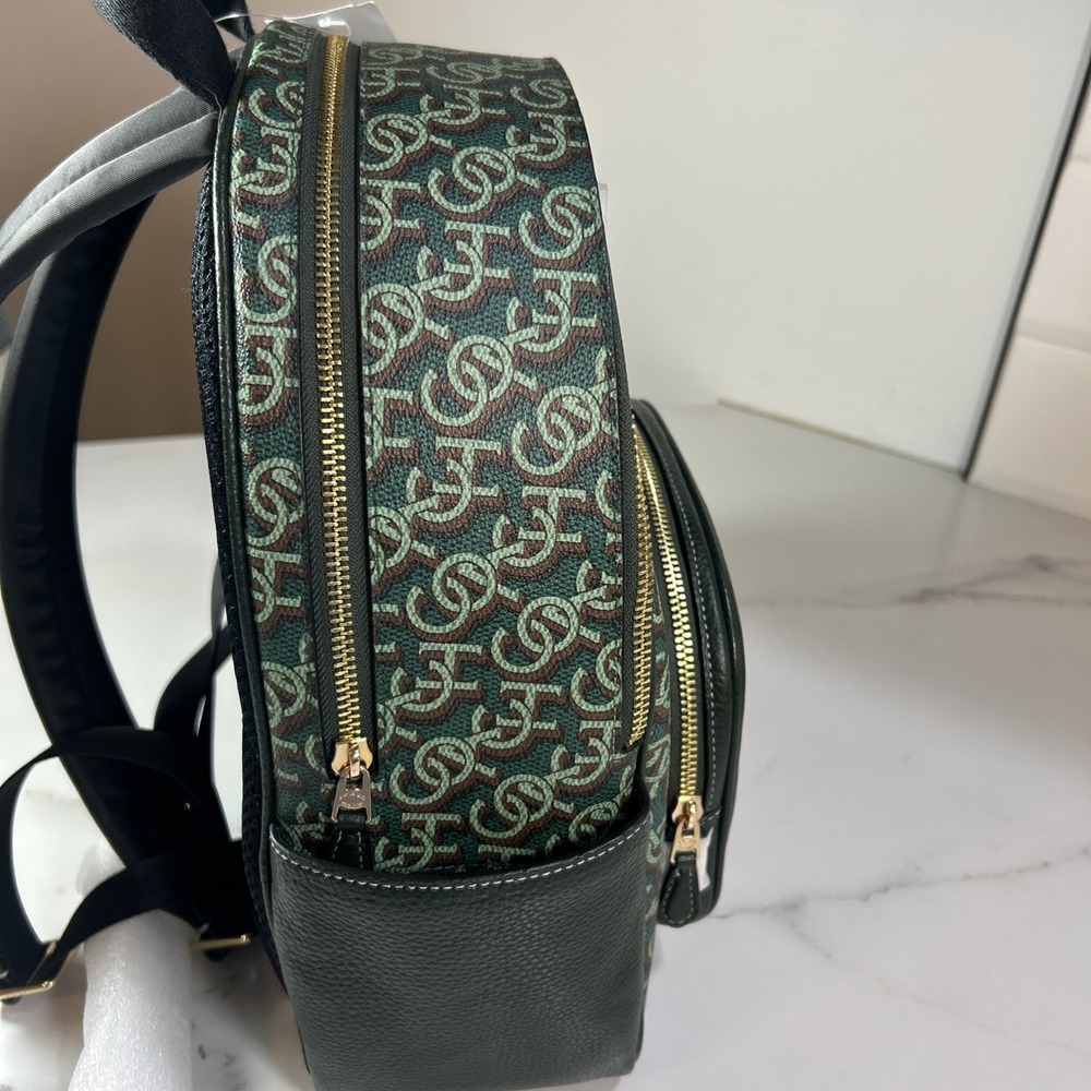 NWT Coach Court Backpack With Coach Monogram Print CF344 Black / Green - Picture 7 of 12